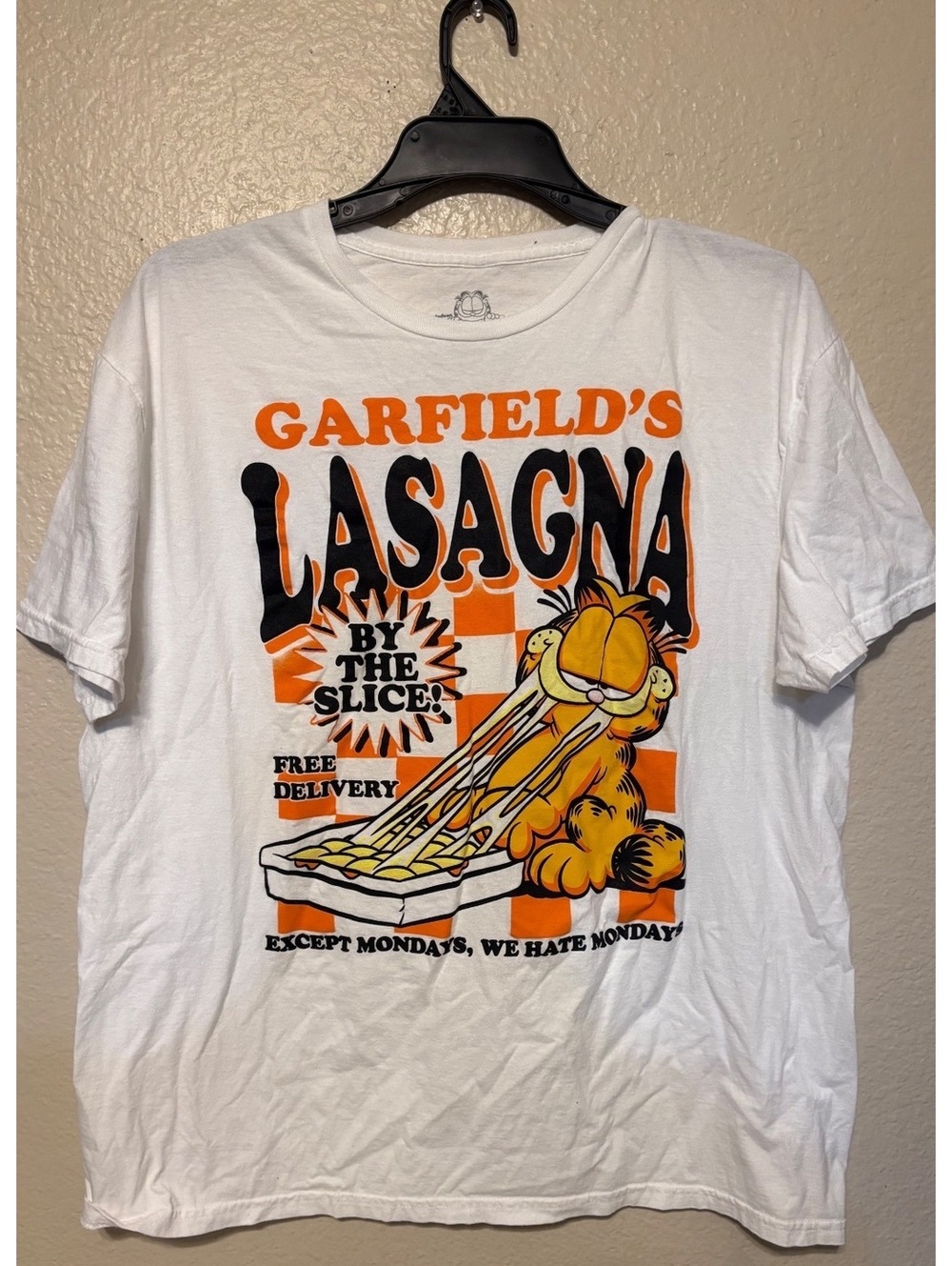 Garfield's Lasagna Graphic T-Shirt XL White Cotton